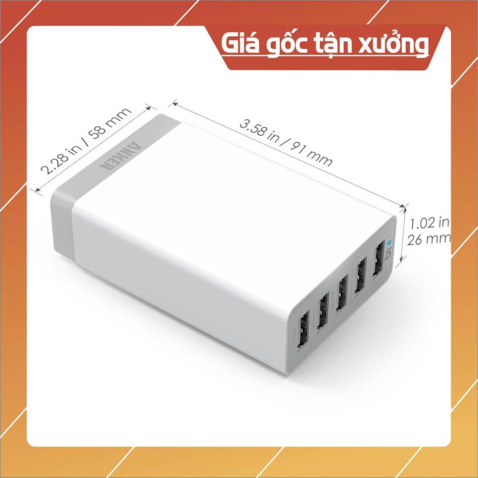 óc củ sạc nhanh 25W 5 cổng USB công nghệ PowerIQ hiệu Anker PowerPort 5 Lite (sạc nhanh Max 2.4A / Port) - Chính hãng