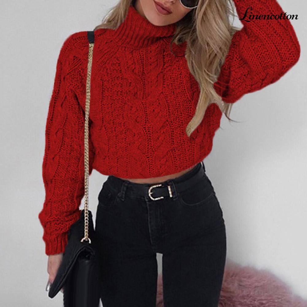 Áo Len Croptop Tay Dài Cổ Lọ Thời Trang Mùa Đông Cho Nữ