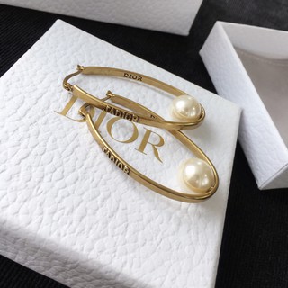 Bông Tai Dior/Dior Hình Oval Đính Ngọc Trai Giả Màu Trắng Thời Trang Cho Nữ