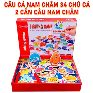 Câu Cá Nam Châm Gỗ 32 Con Kèm Cần Câu