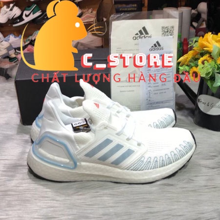 Giày thể thao nam nữ Adidas Ultra Boost trắng viền gót xanh chuẩn 1.1