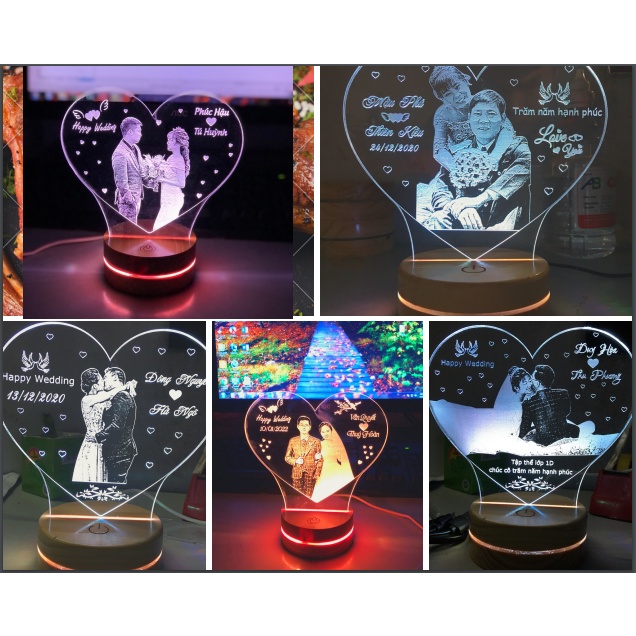 Quà cưới khắc ảnh theo yêu cầu - Đèn led 3d 16 màu - Quà tặng handmade ý nghĩa