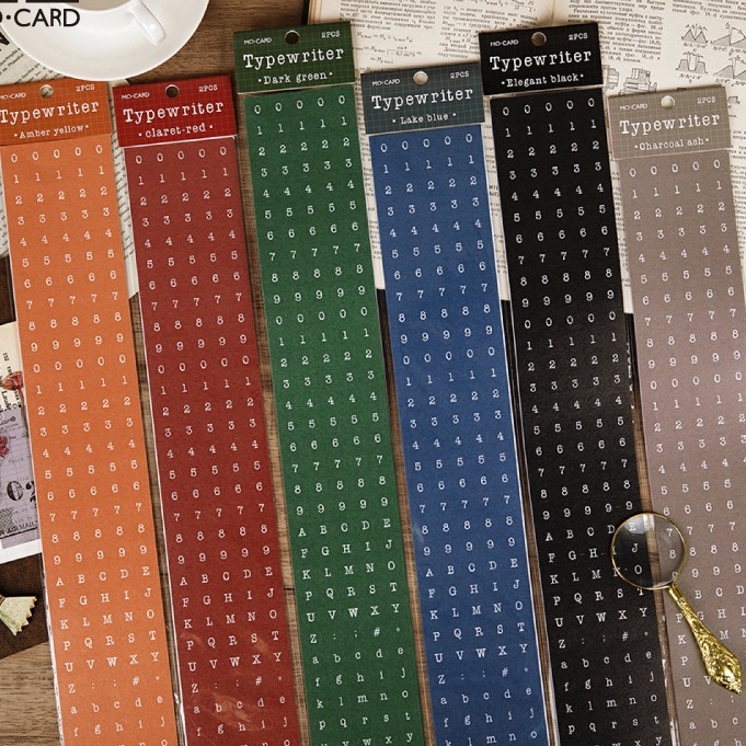 Set 2 sticker chữ số phong cách máy đánh chữ cổ điển, hình dán chữ sô vintage trang trí sổ tay DIY