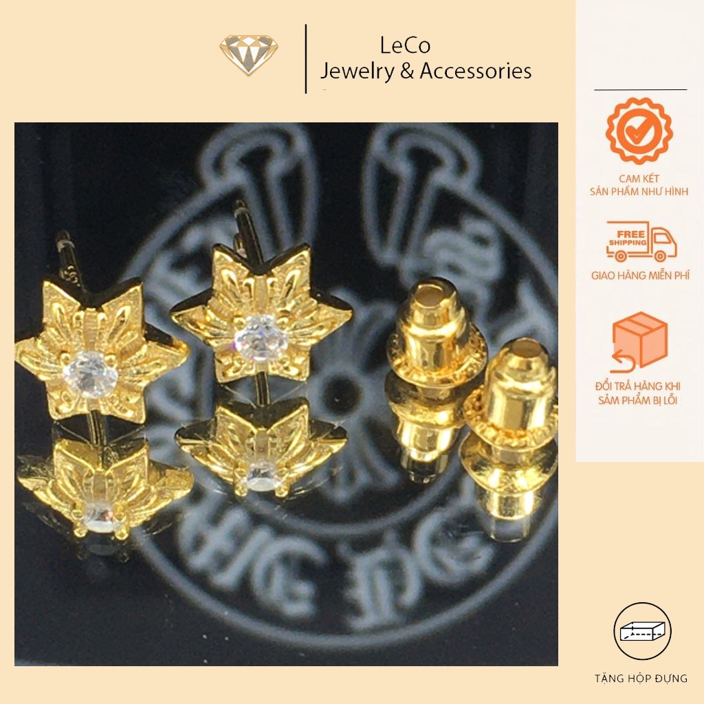 Khuyên Tai Chrome Hearts Bạc Thái S925 Họa Tiết Ngôi Sao 6 Cánh Cao Cấp
