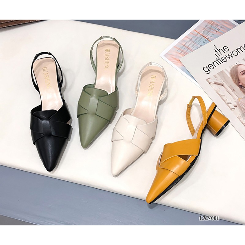 Sandals bít mũi Hàn Quốc, Giày cao gót mũi nhọn trẻ trung, cá tính gót tròn 5 cm tôn dáng cho nữ TKO129