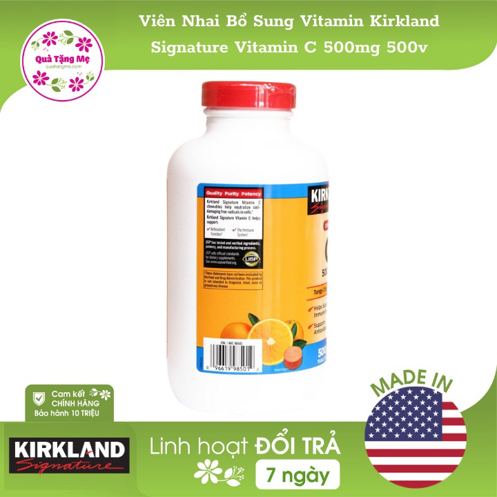 Viên Nhai Bổ Sung Vitamin Kirkland Signature Vitamin C 500mg 500v