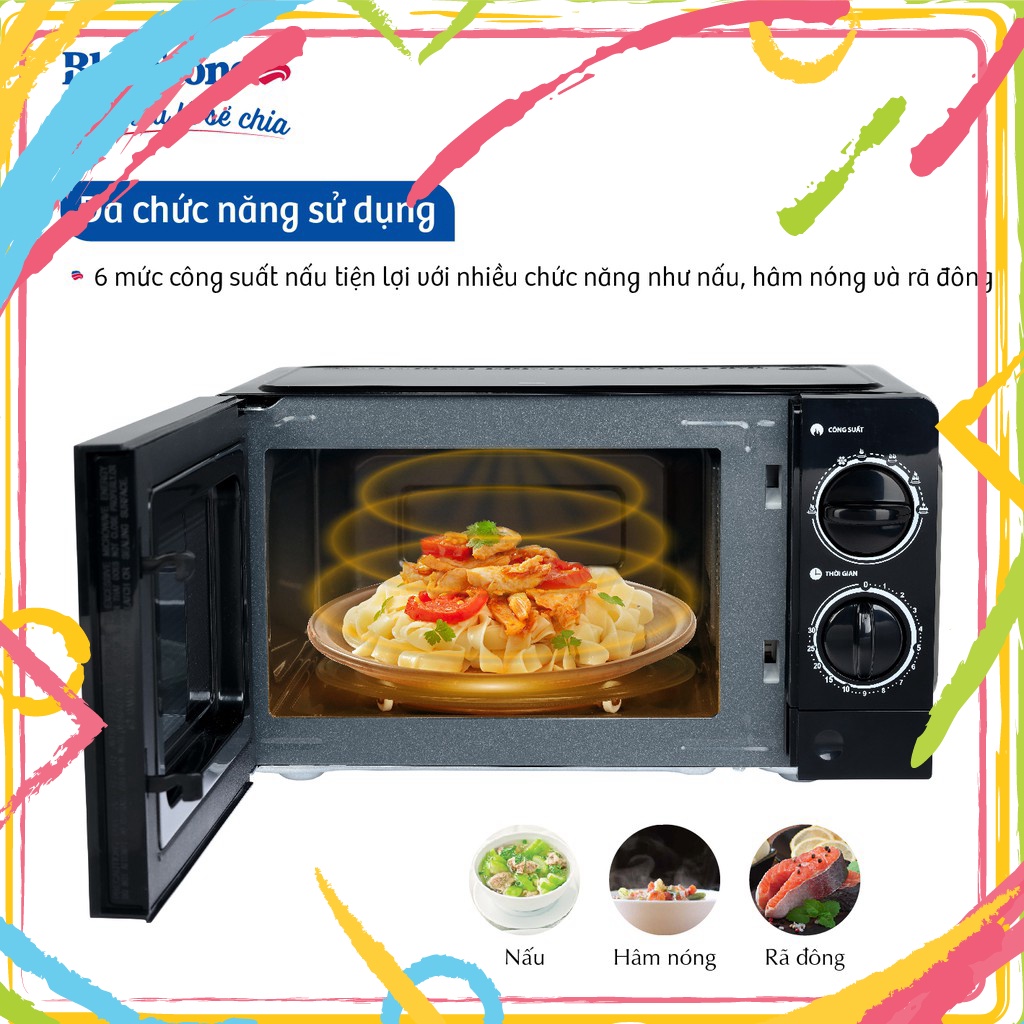 Lò Vi Sóng Bluestone MOB-7707 20 Lít, Kích Thước 46.6x38.9x26.8 cm, Màu Đen