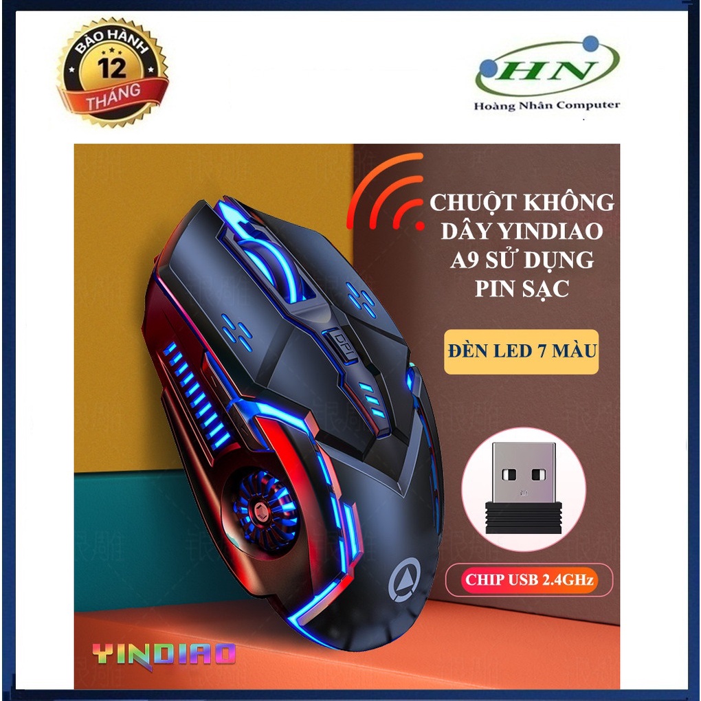 Chuột không dây YINDIAO A9 sử dụng pin sạc có đèn led 7 màu với 4 mức độ DPI lên đến 3200