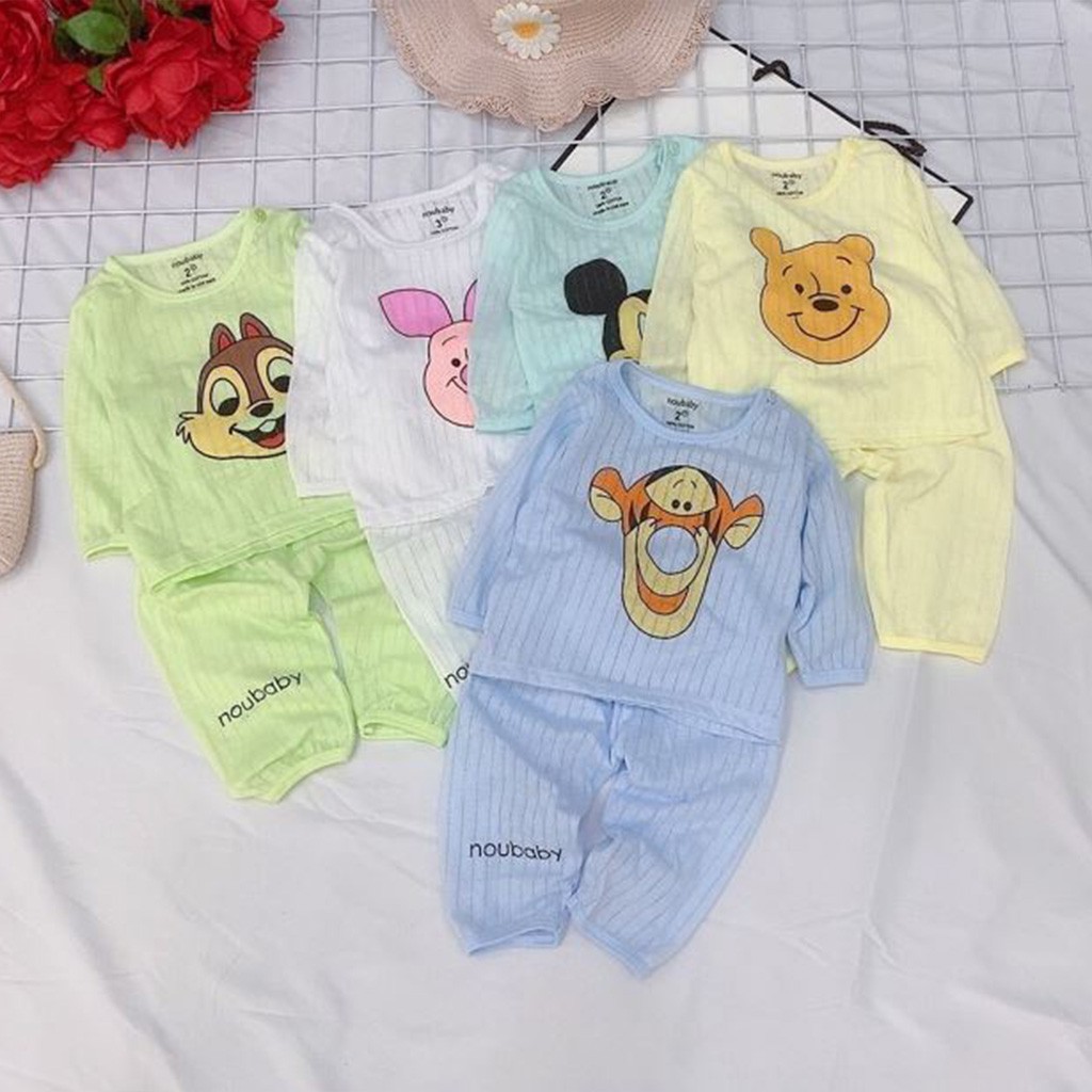 Bộ cotton giấy dài tay cho bé trai gái sơ sinh từ 3-13kg cài vai in hình đáng yêu vải mềm thoáng mát – BDT03