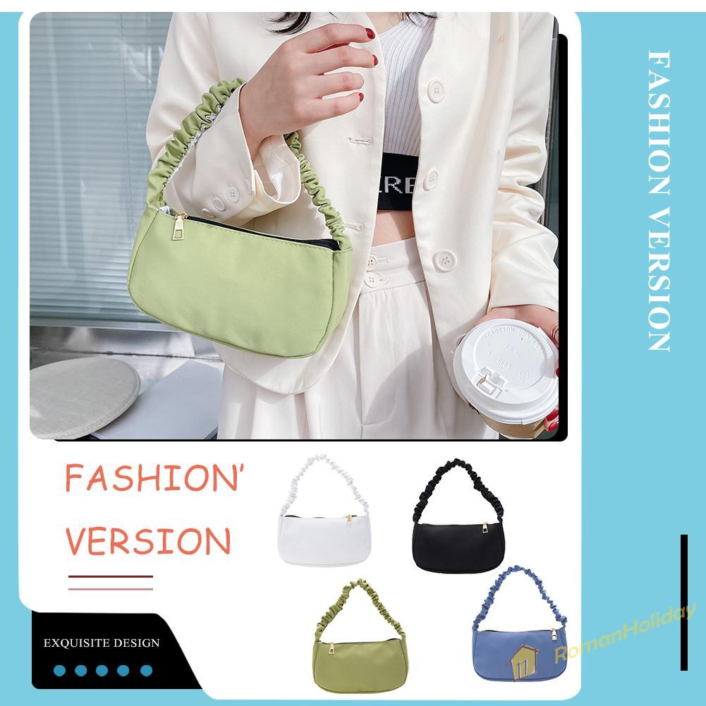 【On Sale】Vintage Women Pure Color Pleated Shoulder Bag Casual Small Handbag Purse