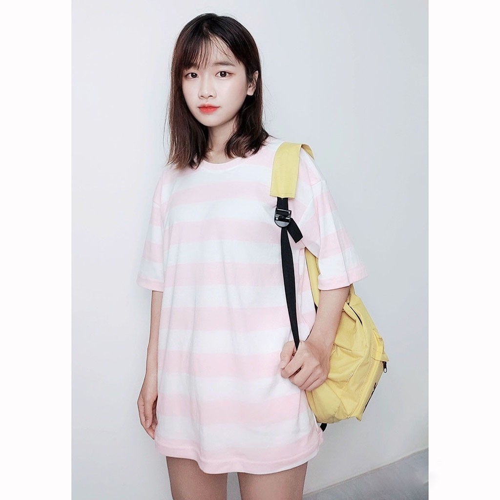 Áo thun sọc ngang tay lỡ Unisex form rộng CY019