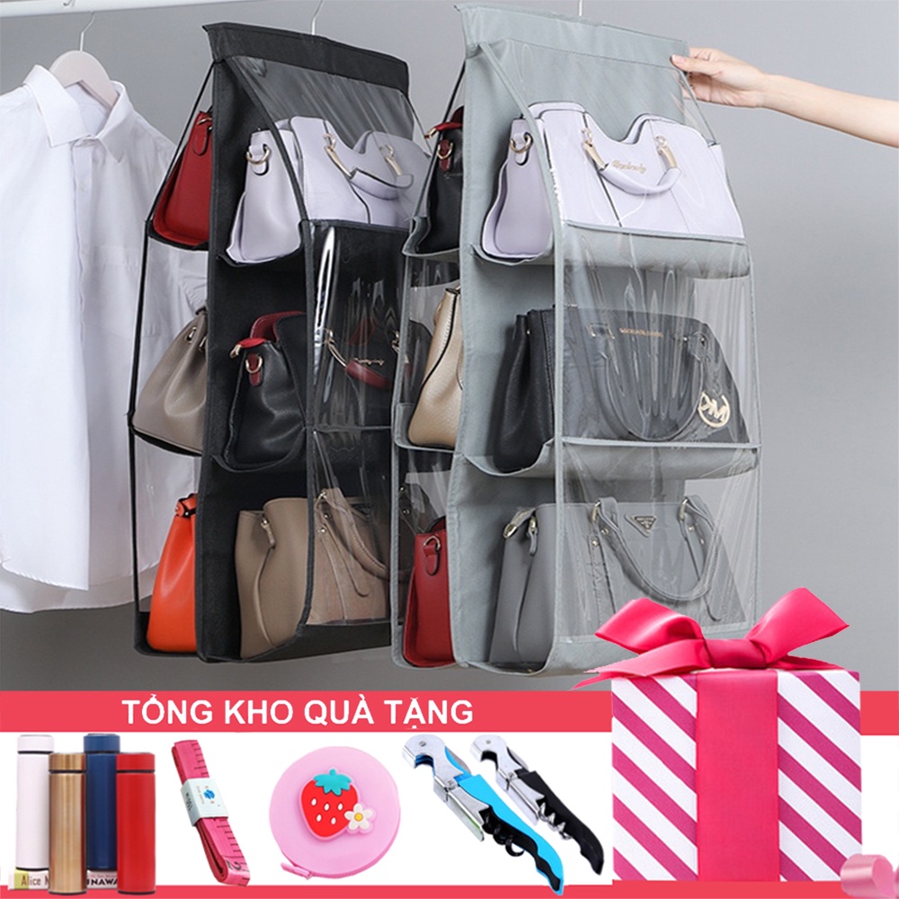 Tủ Treo Đồ - Treo Giỏ Túi Xách Chống Bụi 2 Mặt 6 Ngăn Đa Năng