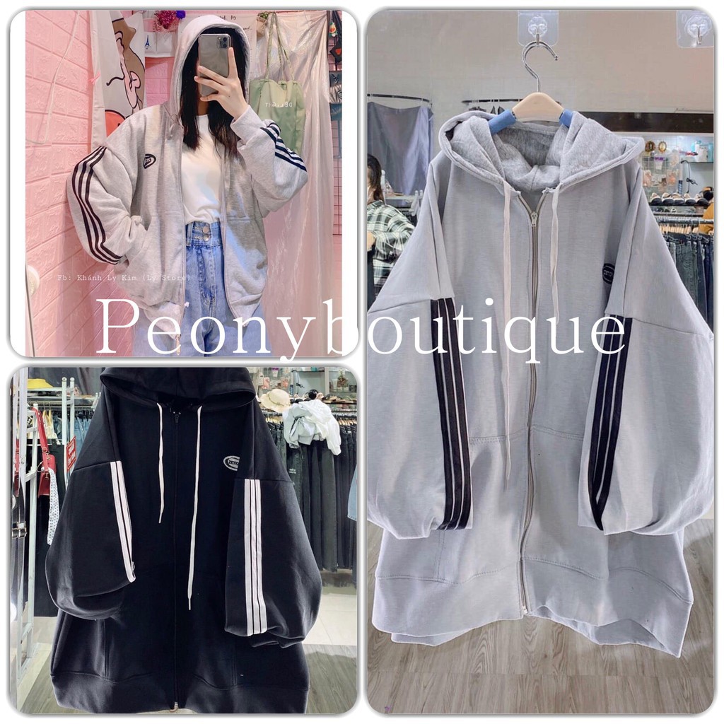 Áo Khoác Nỉ Thể Thao ZATION Unisex ♥ Hoodie bomber phối 3 sọc màu Đen | Trắng | Xám Ulzzang Nam Nữ HOT ♥