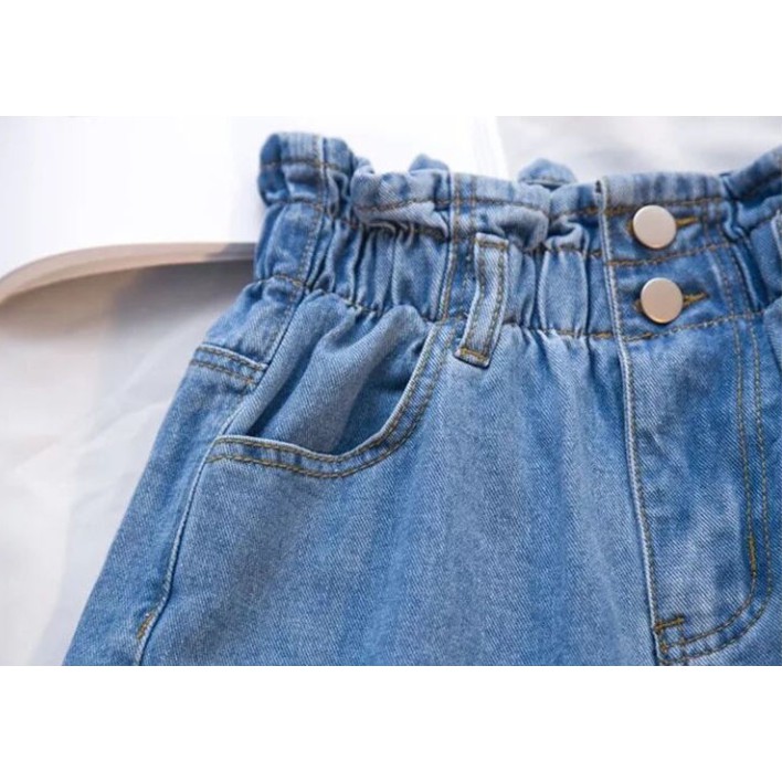 Quần short denim lưng thun cao thời trang mùa hè phong cách Hàn Quốc 2021