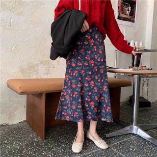 Chân váy midi CV hoa nhí xoè đuôi cá nhung tăm có khoá kéo cv1518 Ulzzang style 🌸 Hàng Quảng Châu