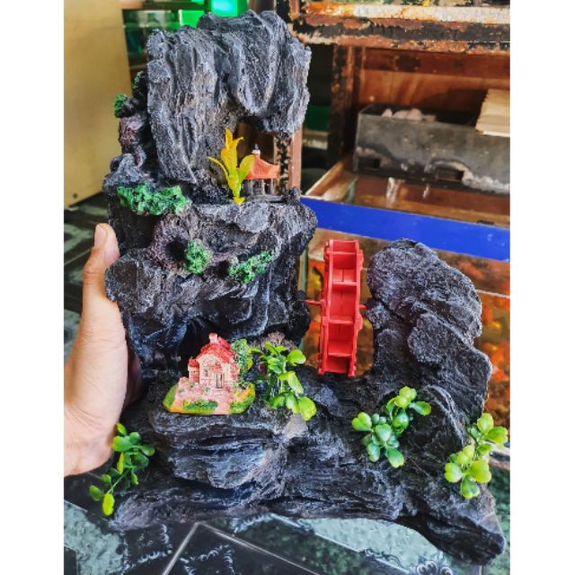 CẢNH NÚI CÓ BÁNH QUAY TRANG TRÍ HỒ CÁ NON BỘ 25x10x35cm