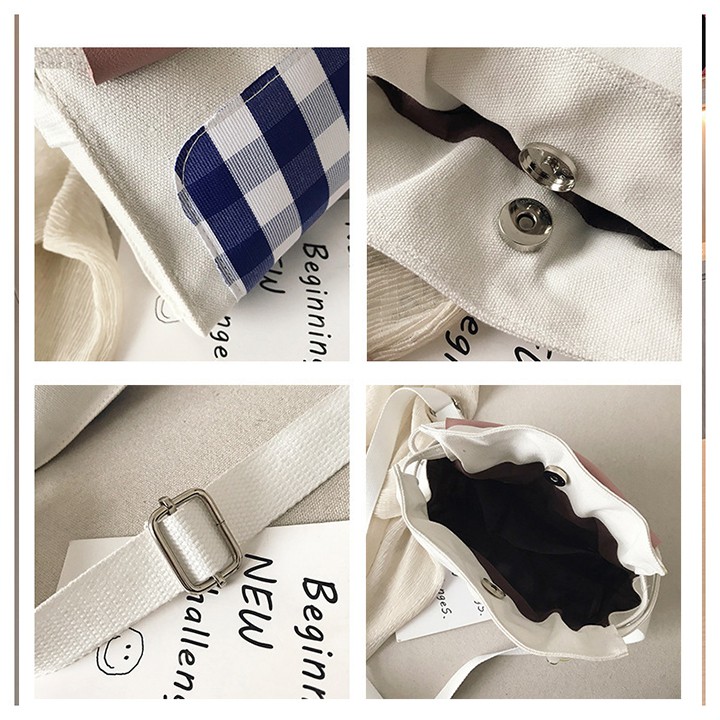 TÚI ĐEO CHÉO NỮ VẢI KẺ SỌC GẮN STICKER TT 55 | BigBuy360 - bigbuy360.vn