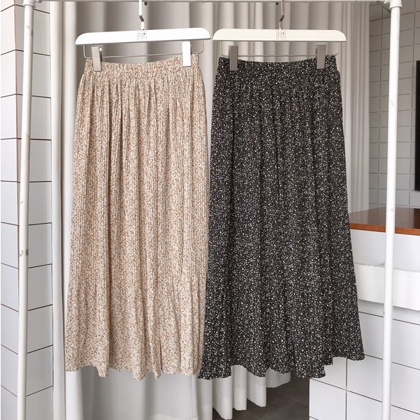 Chân váy maxi hoa xếp ly nhuyễn - V677