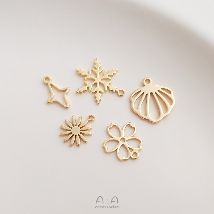█A.ιA゜14K Vàng●1 Cái°Mặt Dây Chuyền Hình Hoa Cúc / Ngôi Sao / Bông Tuyết Mạ Vàng 14k Tự Làm Thủ Công diy