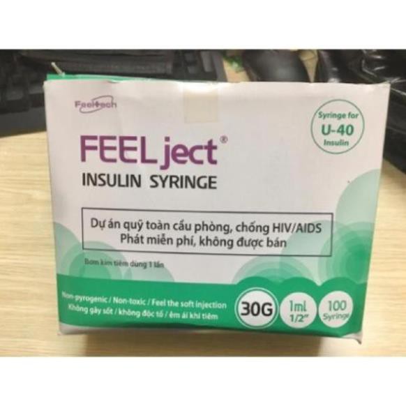 100 Bơm kim tiêm thẩm mỹ 1cc FEEL JECT (40 đơn vị)-Kim tiêm tiểu đường