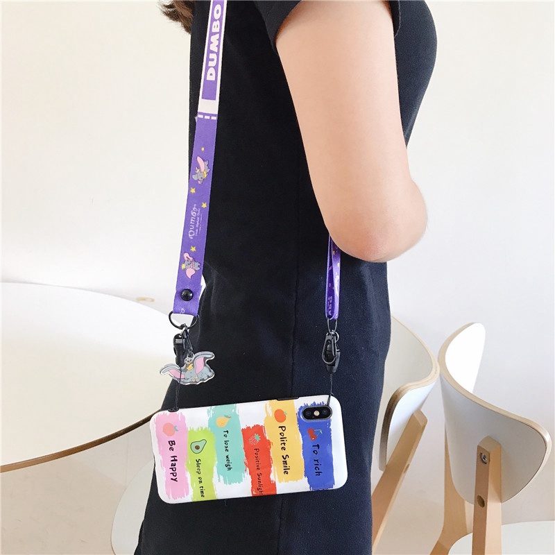 Dây đeo chéo họa tiết hoạt hình dễ thương gắn điện thoại