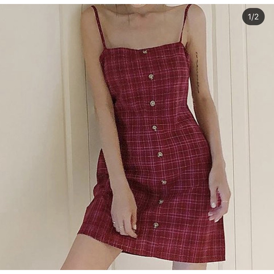 [Mã SKAMA06 giảm 8% tối đa 50K đơn 250K] Đầm/ váy kẻ đỏ thắt nơ sau | BigBuy360 - bigbuy360.vn
