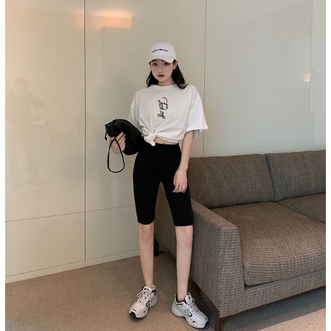 Quần legging lửng LAMODE vải thun cao cấp biker nữ đùi ngố đồ mặc nhà dáng ôm bó lưng thun tập gym yoga bigsize | BigBuy360 - bigbuy360.vn