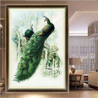 Tranh Thêu Chữ Thập Chỉ Lụa Đôi Công Xanh - Bức tranh nổi tiếng thế giới HH0638