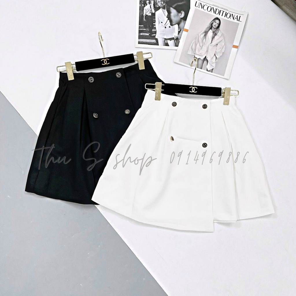 Quần Giả Váy Cạp Lưng Cao Dáng Ngắn Nữ THÚS Quần Sooc Váy 4 Khuy Vạt Trước Trẻ Trung Q2D01