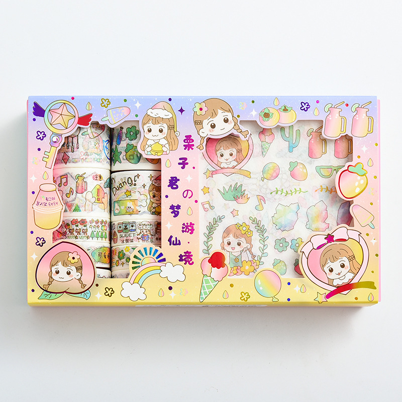 Set 20 món gồm 10 cuộn băng keo và 10 nhãn dán trang trí đáng yêu