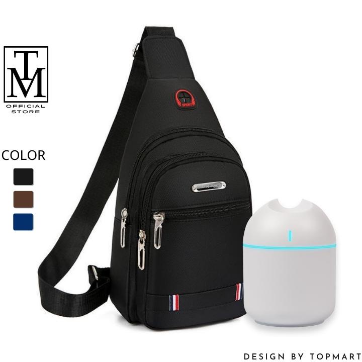 Túi đeo chéo nam vải Canvas 3 ngăn tiện dụng - Tặng kèm máy xông tinh dầu LED RGB TC78+MX1