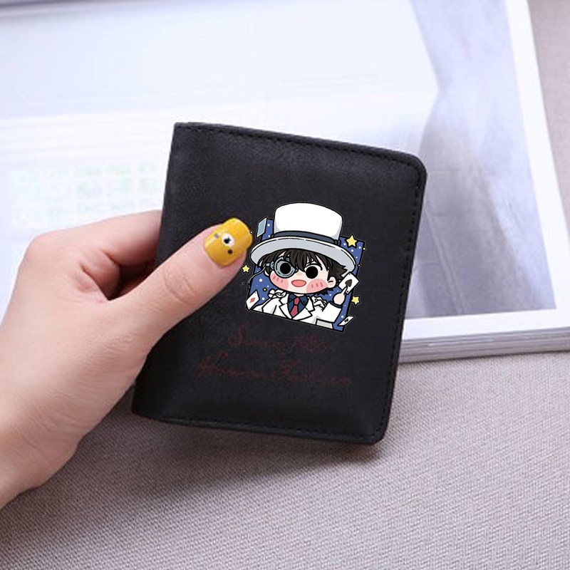 Ví ngắn đen cầm tay IN HÌNH CONAN KAITO KID Thám tử lừng danh đựng vật dụng nhỏ anime chibi