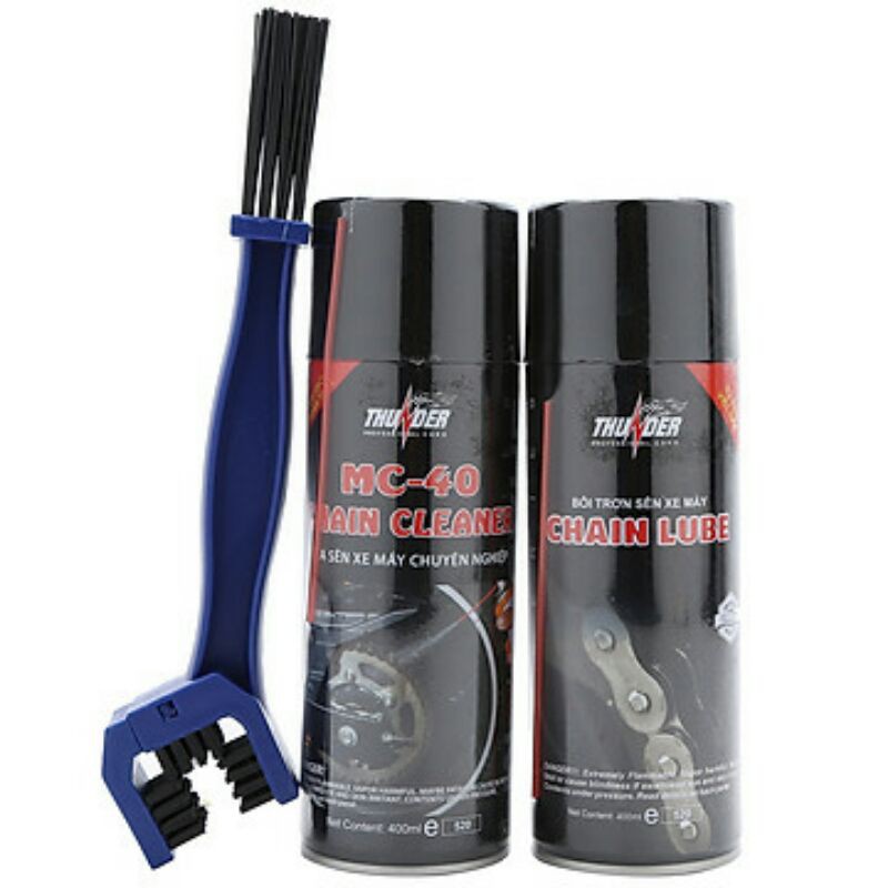 [HÀNG CHÍNH HÃNG] Combo Vệ Sinh sên Thunder Mc40 và Bôi Trơn chain lube cleaner Thunder  Và Tặng Kèm Bàn Chải Xe