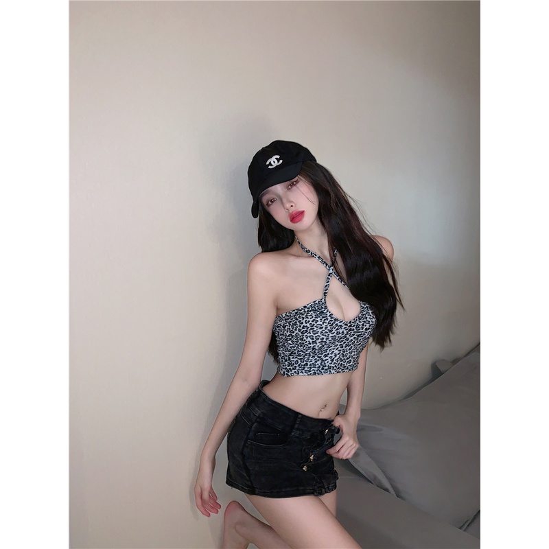 Áo Hai Dây Dáng Ôm In Họa Tiết Da Báo Phong Cách Hàn Quốc Thời Trang Quyến Rũ Cho Nữ