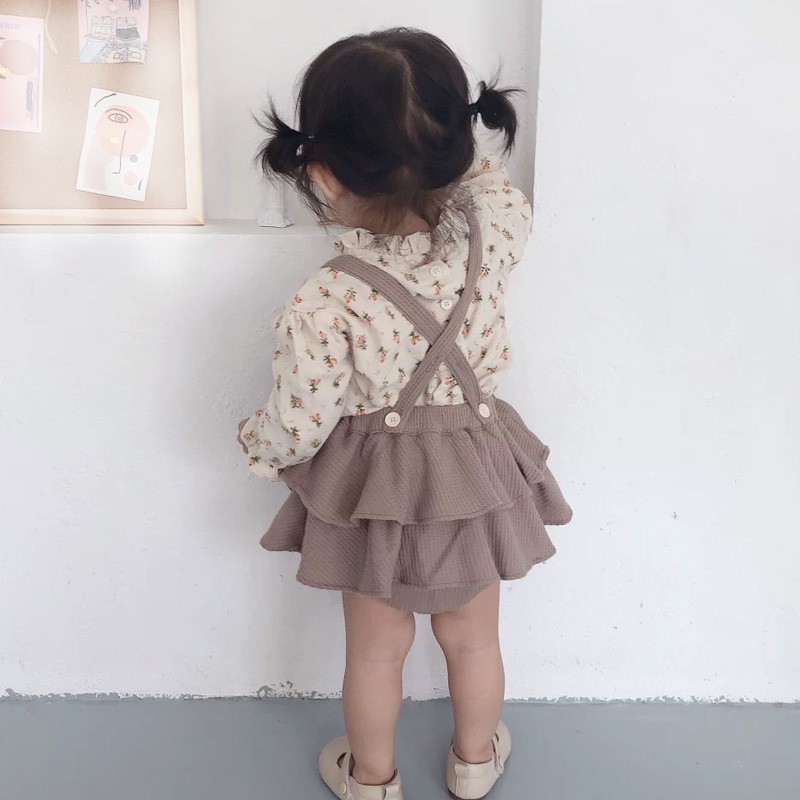 Bộ quần ngắn kèm dây đeo phong cách hàn quốc thời trang dễ thương cho bé gái