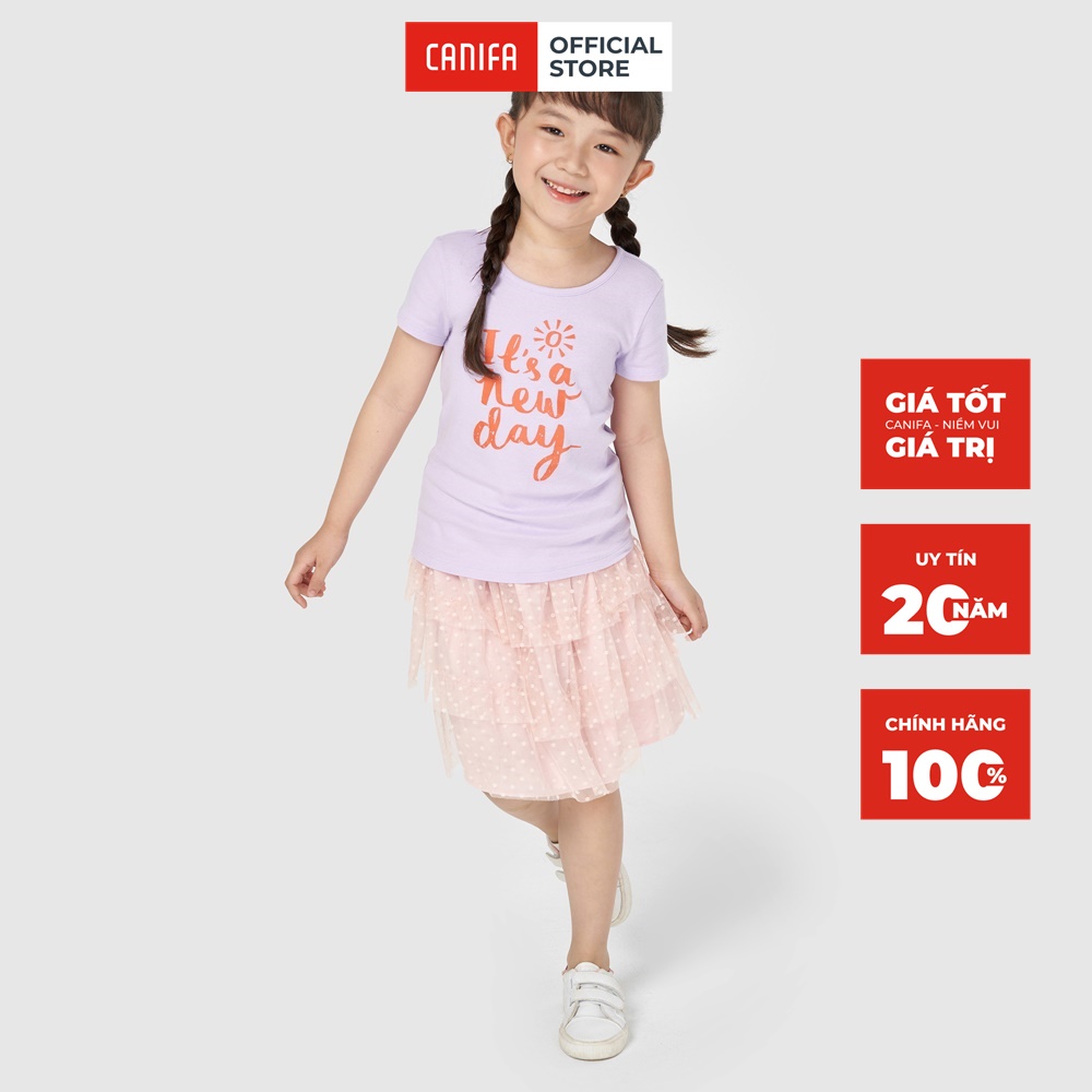 Áo phông bé gái CANIFA cotton cổ tròn cộc tay cho bé 2 tuổi đến 8 tuổi từ 10kg - 33kg in hình - 1TS21S025