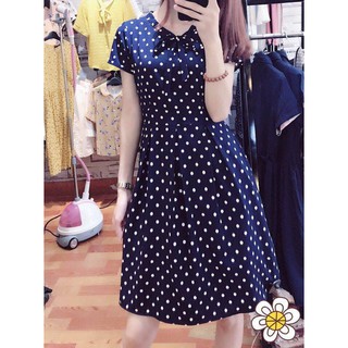 Đầm xòe cổ nơ chấm bi CC27 cao cấp