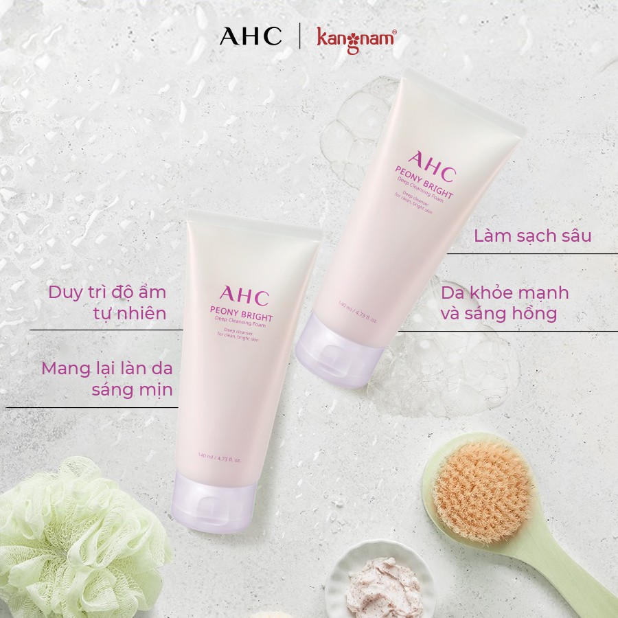 Sữa rửa mặt tạo bọt làm sáng da AHC Peony Bright Deep Cleansing Foam 140ml