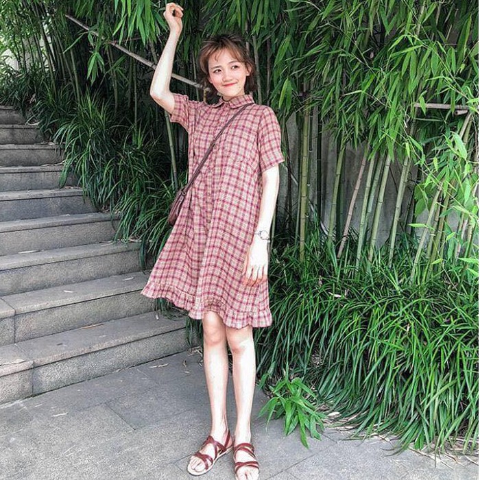 [Mã FAMAYWA2 giảm 10K đơn 50K] Váy sơ mi caro vintage đuôi xòe | BigBuy360 - bigbuy360.vn