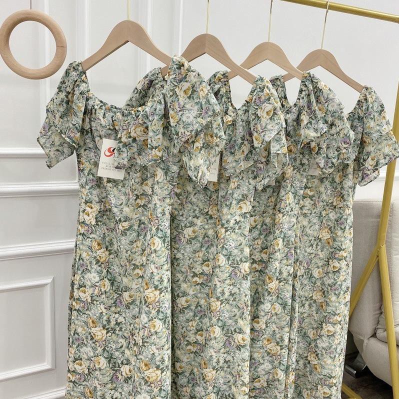 Đầm váy nữ xoè dài đi dự tiệc , Đầm maxi hoa trể vai hàng cao cấp | BigBuy360 - bigbuy360.vn