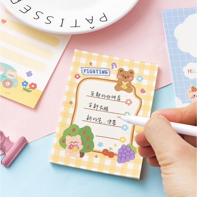 Giấy note cute/Giấy note 50 tờ ghi chú chủ đề gấu thỏ mèo dễ thương trang trí sổ bullet journal Hàn Quốc Tẻn Tẻn