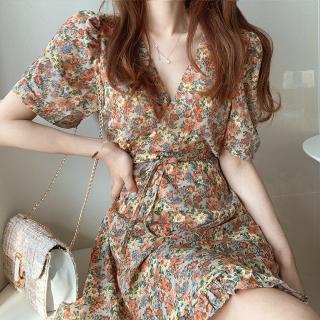  Đầm Hoa Tay Ngắn Cổ Chữ V Phong Cách Vintage 33331