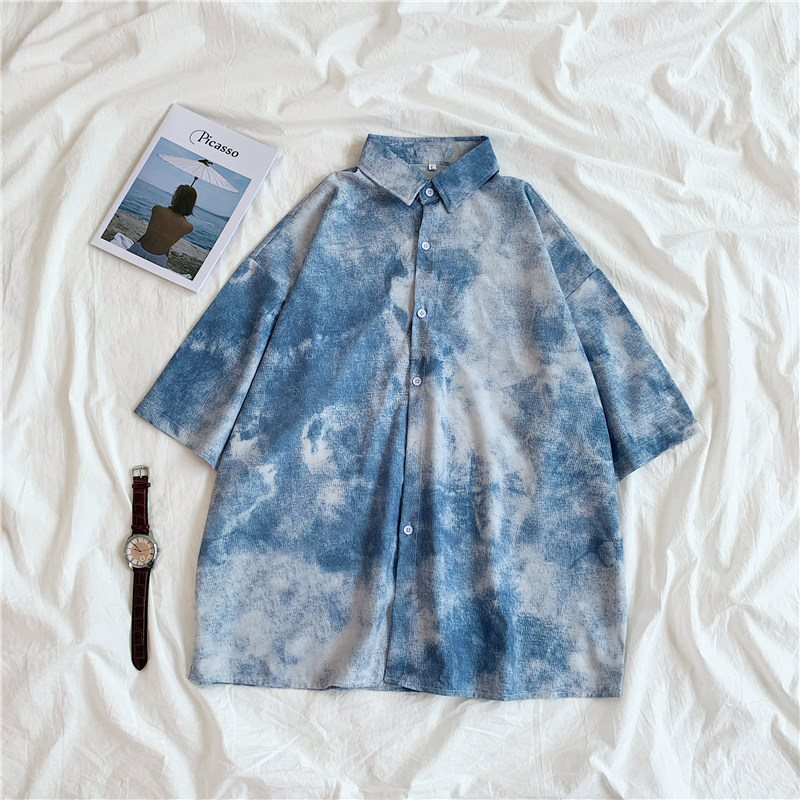 Áo sơ mi IELGY tay ngắn họa tiết màu loang thời trang harajuku cá tính