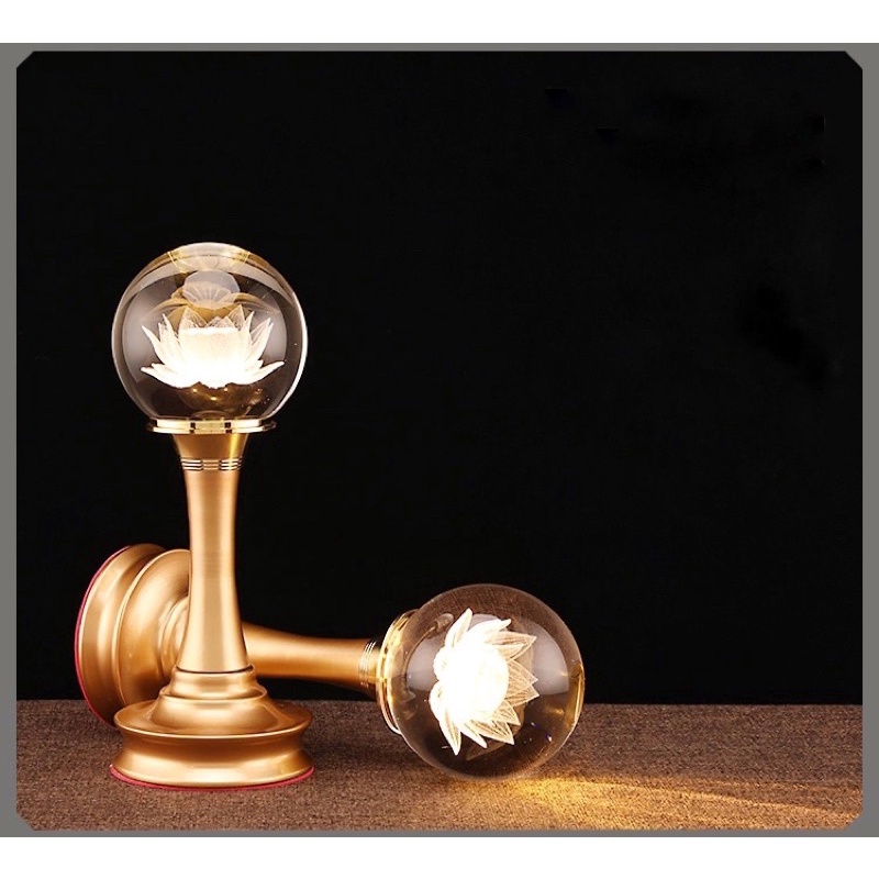 Đèn Thờ Cúng Hoa Sen Pha Lê Tròn - Đèn Điện LED đổi màu cao cấp