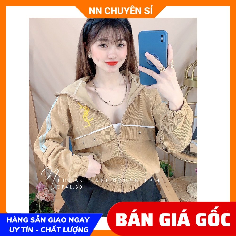 Áo khoác chống nắng nữ chất kaki nhung tăm thêu chữ dễ thương TP41