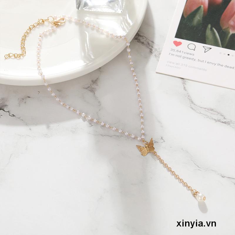 Vòng cổ Mặt Hình Bướm Ngọc Trai Dịu Dàng Phong Cách Retro