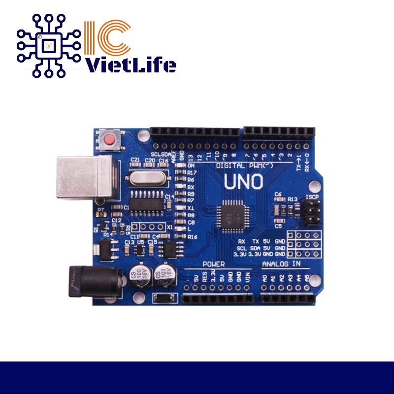 Module ARDUINO UNO R3 ATmega328p CH340 KÈM CÁP MICRO USB(80 Cm)  PHIÊN BẢN MỚI kèm thư viện, code mẫu và sơ đồ chân