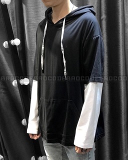 Áo hoodie đen nối tay trắng Brocode