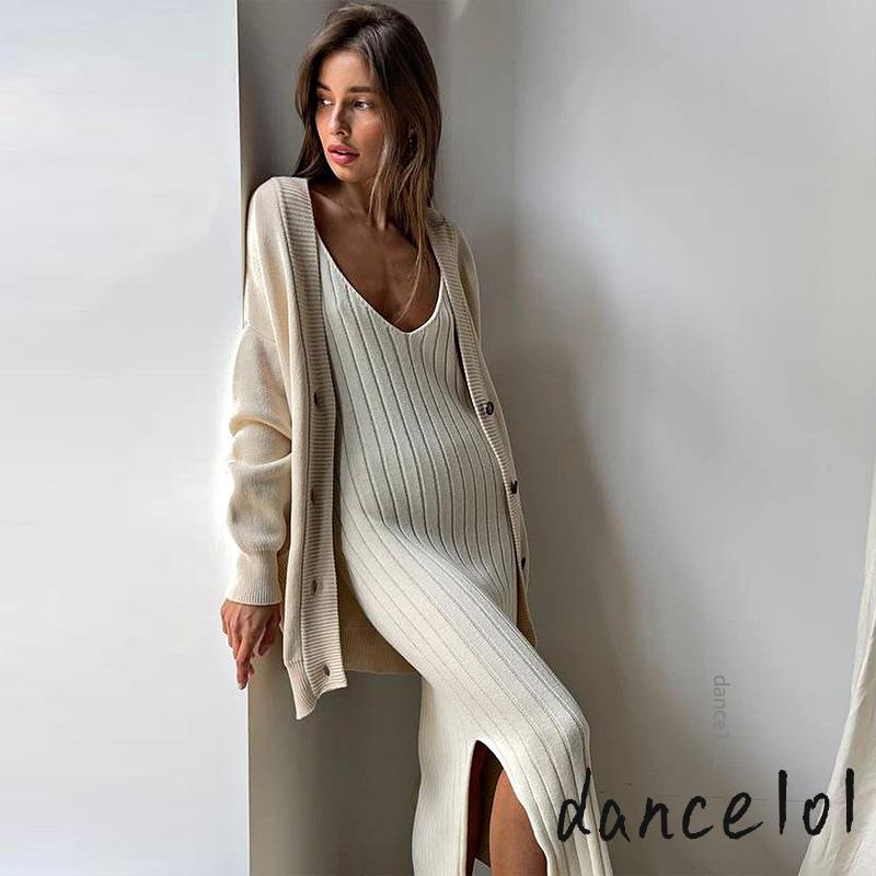 Đầm Dài Nữ Không Tay Cổ Chữ V Sọc Dọc Xẻ Tà Bên Hông 1O1