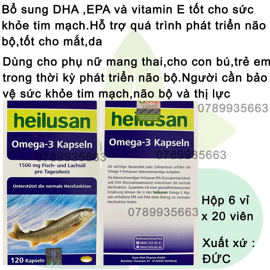 Heilusan Omega 3 Kapseln Bổ Sung DHA,EPA Giúp Phát Triển Não Bộ,Tốt Cho Mắt,Tim Mạch